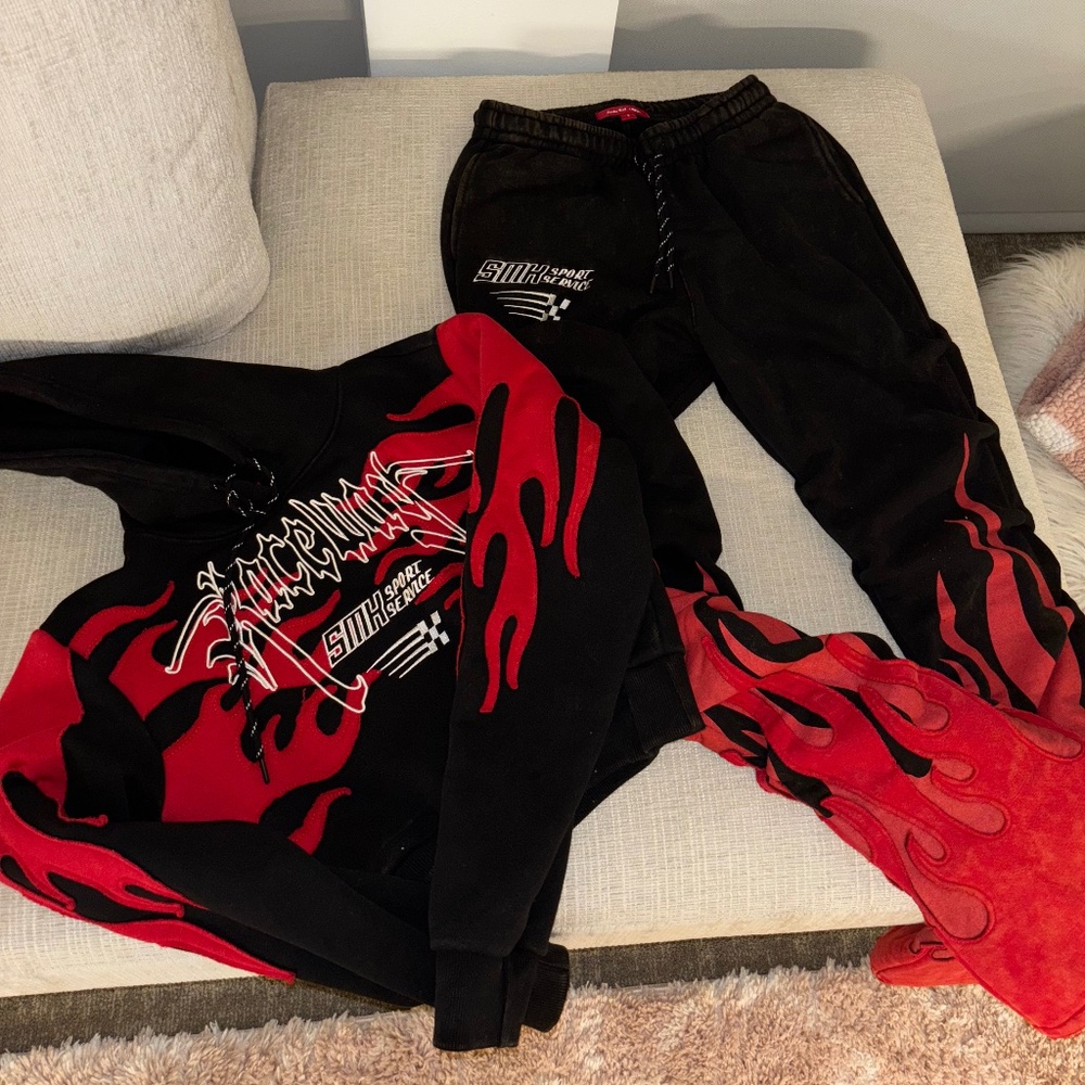 Cropped hoodie with matching stacked pants